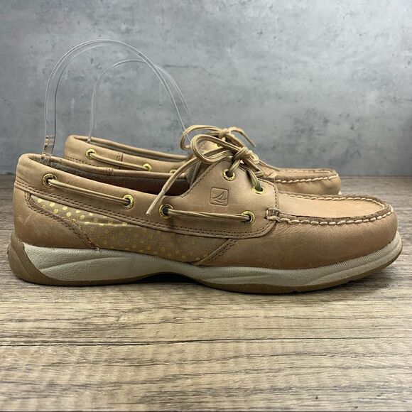 Sperry Top-Sider “Intrepid” Women's Leather~Dot Linen/Gold~Boat Shoes~Size 7.5 - Picture 2 of 11